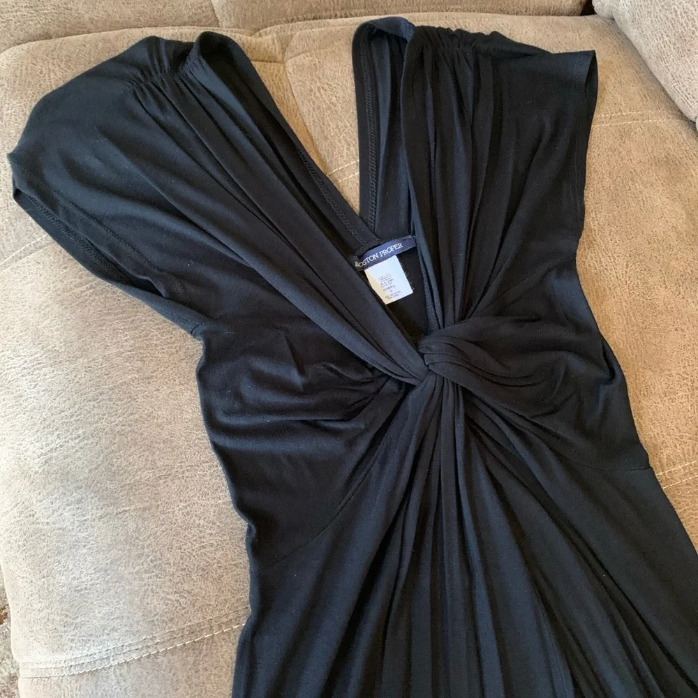 Boston Proper Black Twist Front Deep V Neck LBD Small - Picture 2 of 3